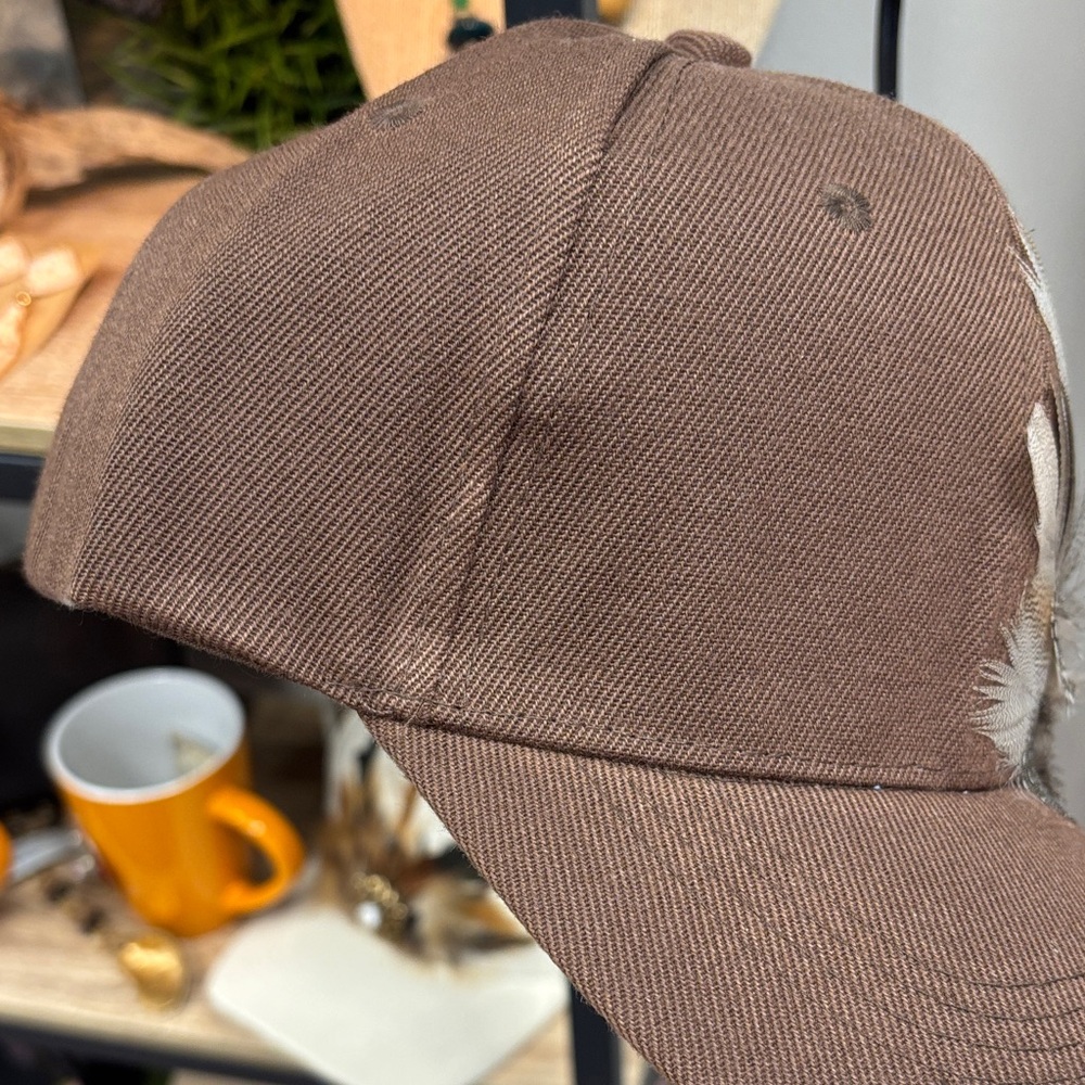 Brown Cap with Feather Accent - Picture 4 of 4